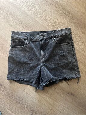 Express Washed Black Denim Frayed Cutoff Shorts